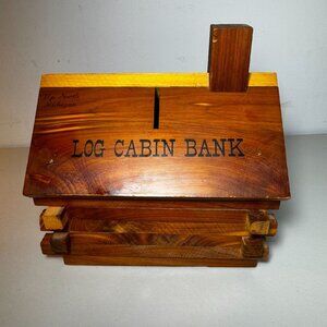 Vintage Log Cabin Bank (Solid Cedar Wood)